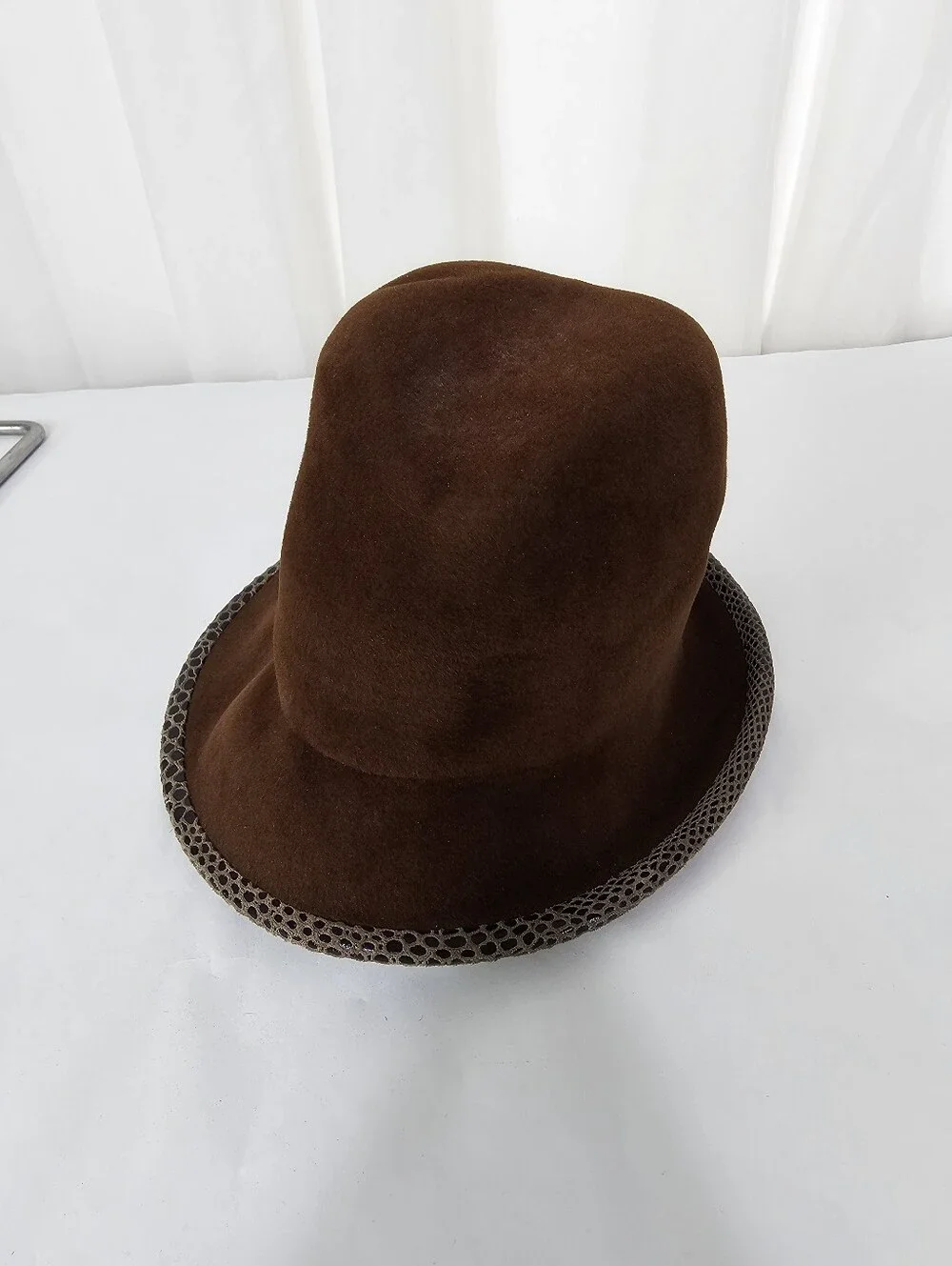 Vintage Ophelie Hats Brown Fur Felt Asymmetrical Cloche Mushroom Hat